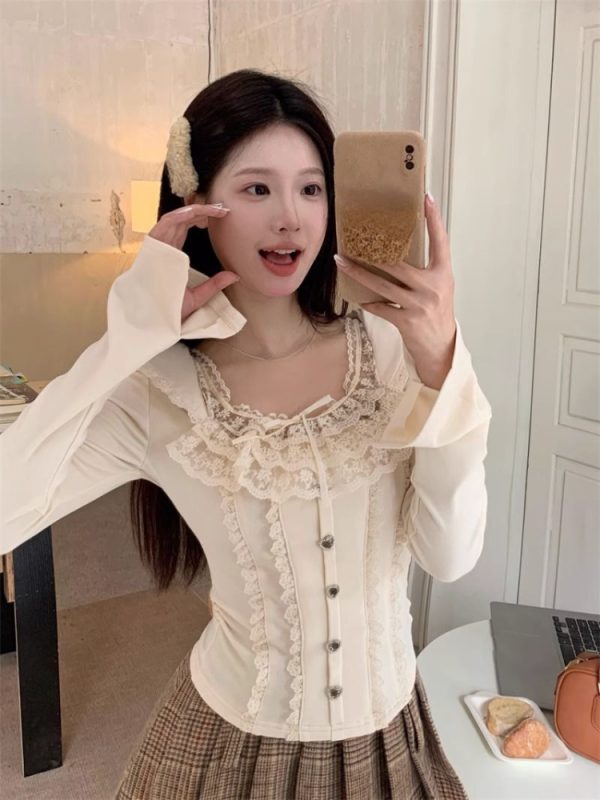 Outwear Long Sleeve Kawaii Slim Tops Casual Korean Fashion Pullover Woman