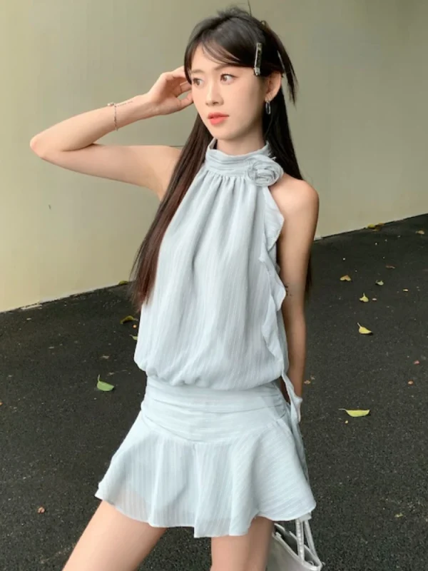 Woman Korean Fashion  Minid Dress Casual Sexy Sleeveless Short Party Dress