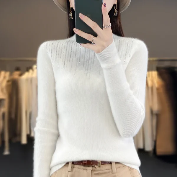 Wool pullover cashmere sweater Women's half turtleneck - Image 3