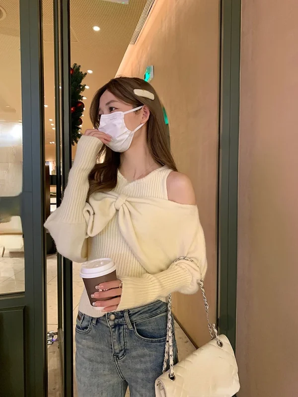 Knitted Sweater Woman French Elegant Solid Tops Korean Clothing - Image 3