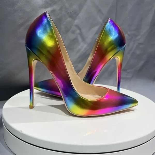 Colorful Patent Sexy Women Pointy Toe High Heel Shoes - Image 3