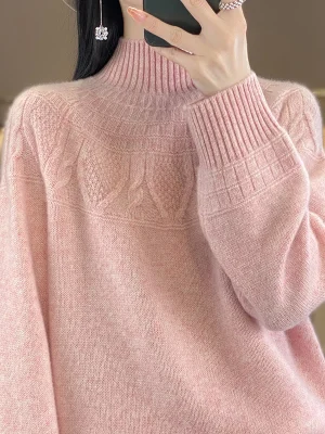 Wool cashmere sweater Women’s O-neck pullover warm bottom knit shirt