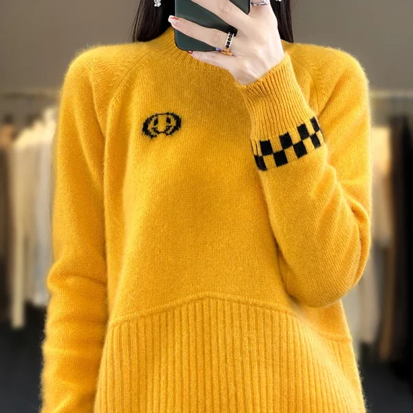 wool women's semi-turtle neck knitted pullover thickened loose - Image 5