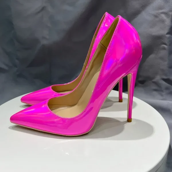 Women Sexy Shiny Rose Patent Pointy Toe High Heel Shoes - Image 4