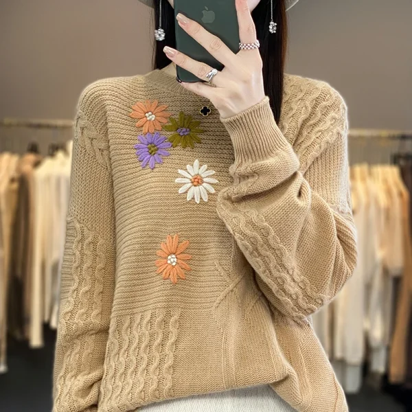 women's O-neck solid color sweater in autumn and winter - Image 3