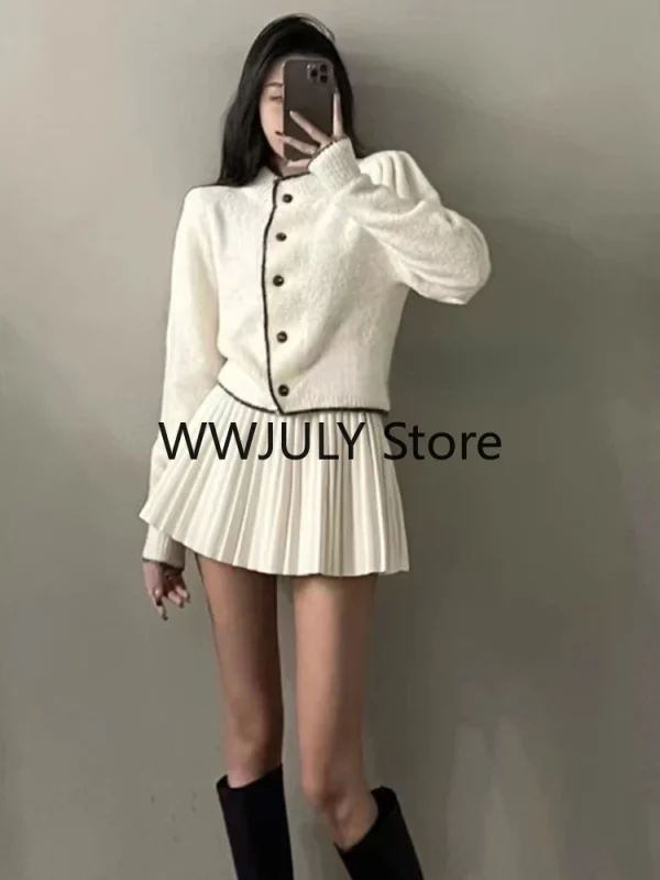 Women Elegant  Mini Skirt Korean Fashion Knitted Suit Office Lady Chic - Image 3