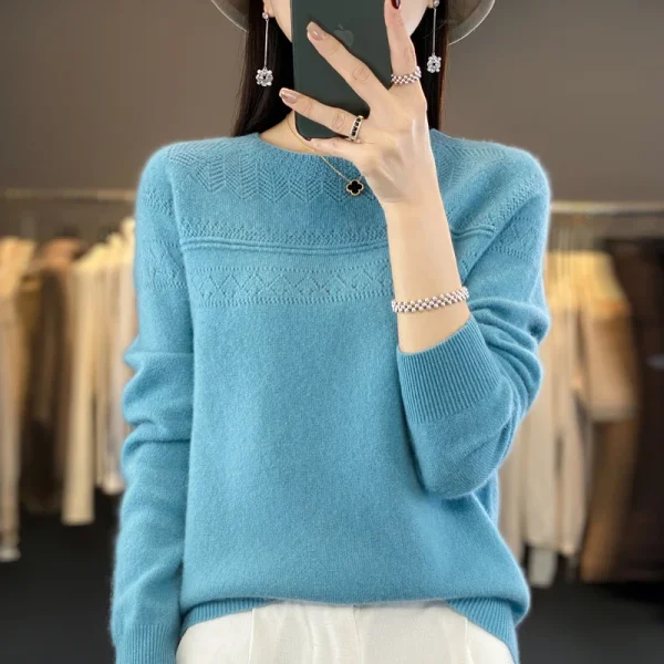 Sweater women's O-neck pullover hollow long sleeve Korean fashion - Image 5