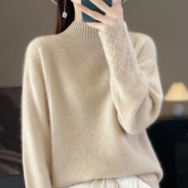 wool cashmere sweater Women's semi-turtleneck pullover warm bottom knit - Image 3