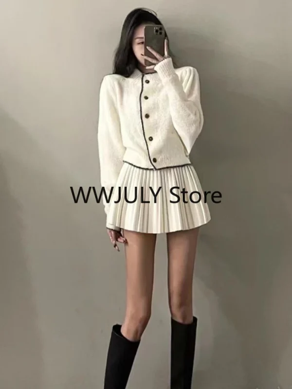 Women Elegant  Mini Skirt Korean Fashion Knitted Suit Office Lady Chic - Image 4