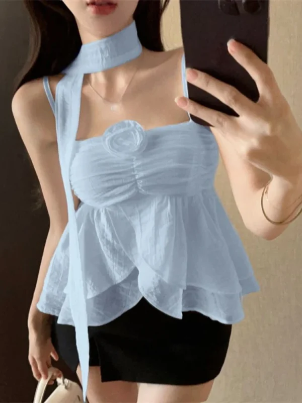 Crop Tops Blouse Hot Girls Korean Fashion Solid Tanks Chic - Image 4