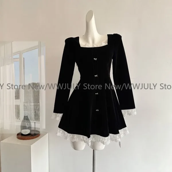 Long Sleeve Mini Dress Party Lolita Lace Dress Fashion Set Woman - Image 7