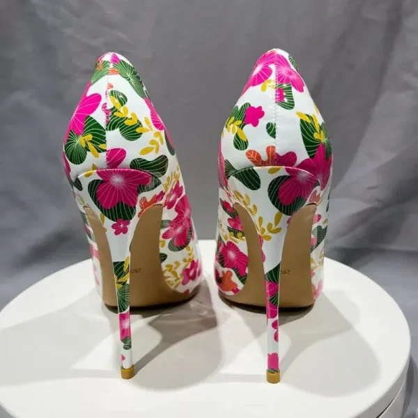 2025 Pink Flower Printed Women Pointy Toe High Heel Shoes - Image 4