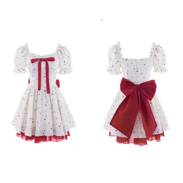 Sweet Print Mini Dress Woman Bow Lolita Kawaii Short Party Dress - Image 4