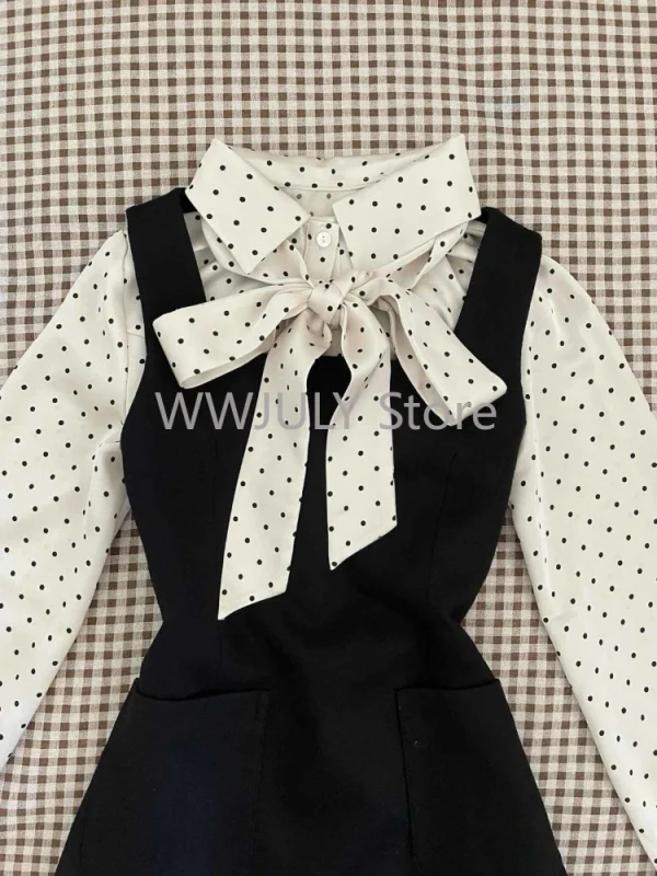 Elegant Long Sleeve Bow Mini Dress French Women Birthday Party Dress - Image 3