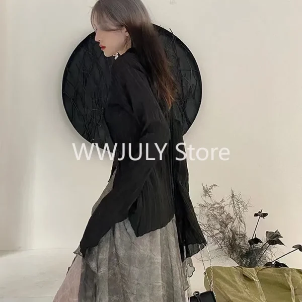 Gothic Black Shirt Yamamoto Style Dark Aesthetic Blouse Women - Image 5