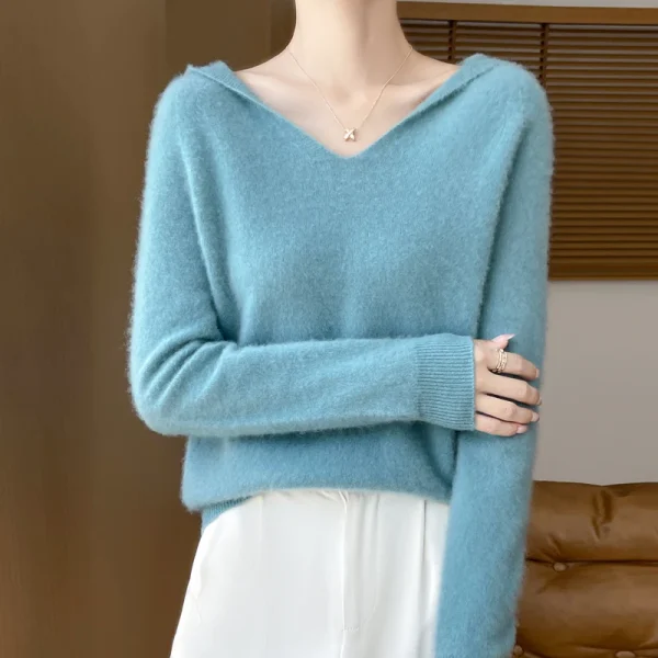 Wool Sweater V-neck Casual Loose Cashmere Knitwear Korean Fashion - Image 5