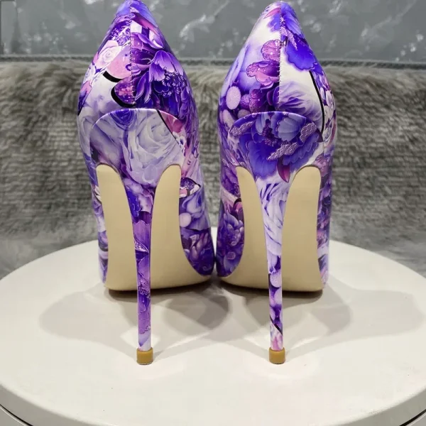 Purple Flower Painting Print Women Sexy 80 100 120 High Heel Party Shoes - Image 3