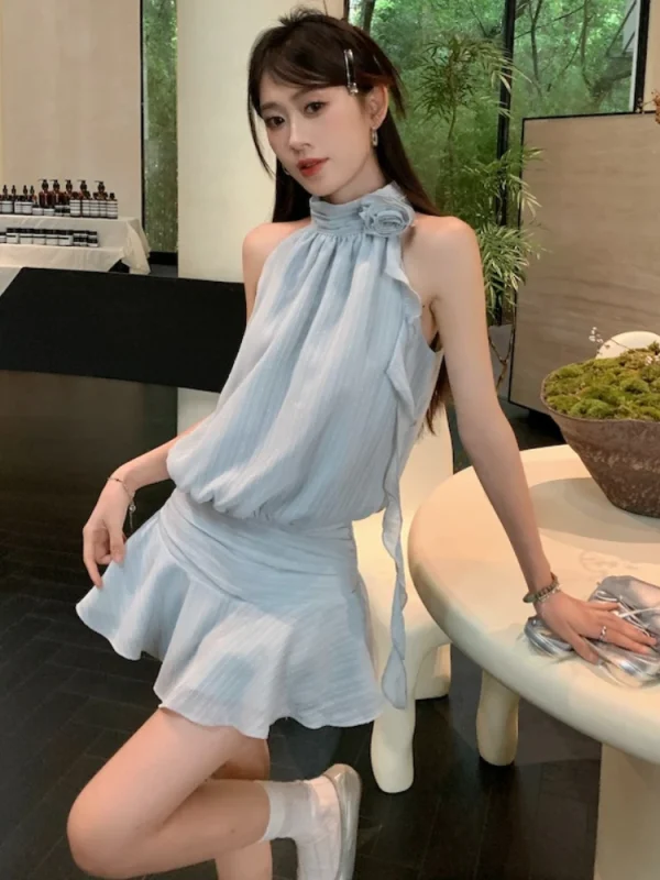 Woman Korean Fashion  Minid Dress Casual Sexy Sleeveless Short Party Dress - Image 3