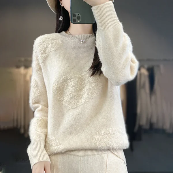 wool cashmere pullover Women's O-neck pullover warm bottom knit shirt - Image 4