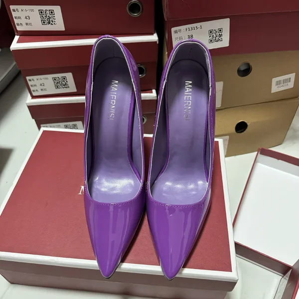 Customize 12cm Metal High Heels Women Sexy Glossy Purple