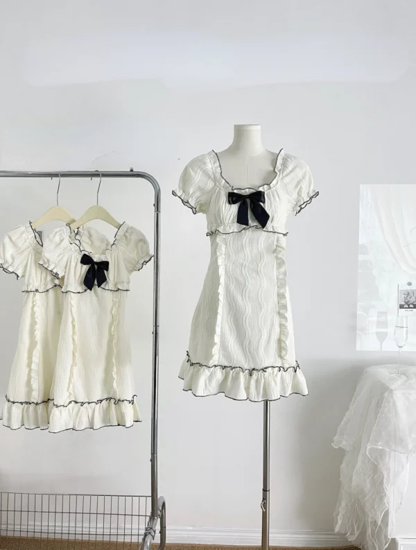 Woman Short Sleeve  Mini Dress Party Slim Sweet Bow Dress - Image 8