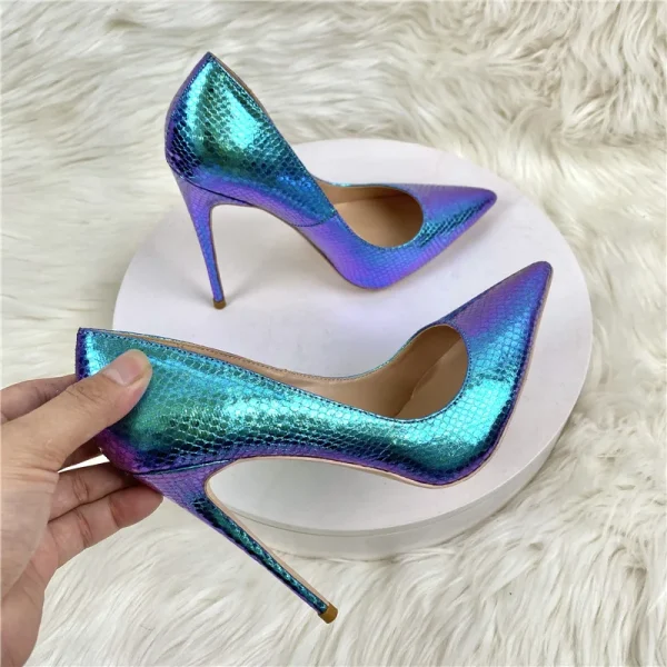 Blue Embossed Snakeskin Women Sexy Pointy Toe High Heel Shoes