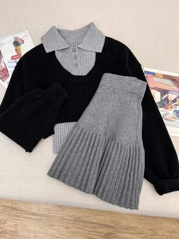 Woman Harajuku Knitted 3 Piece Set Spicy Girls Slim Vest