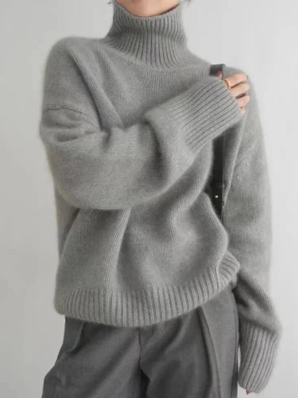 Wool High Lapel Pullover 2025 Spring Casual Loose Thick Knitted Tops - Image 5