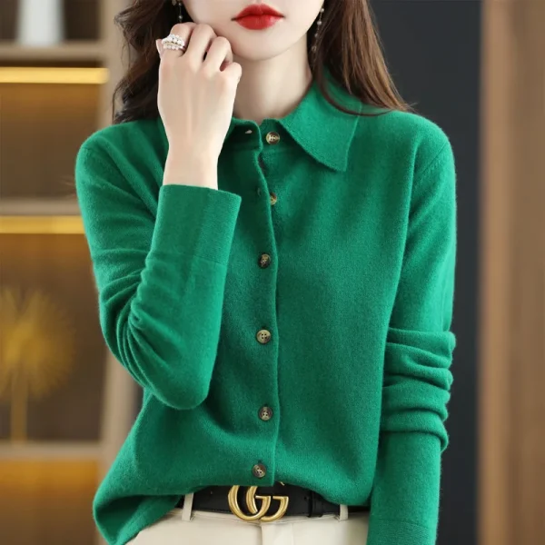 Wool knitted cardigan sweater POLO collar autumn - Image 6