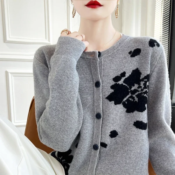 wool cardigan New cashmere sweater women's round neck cardigan - Image 5