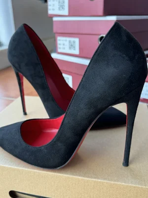 12cm Women Sexy Red inside Black Flock Pointy Toe High Heels