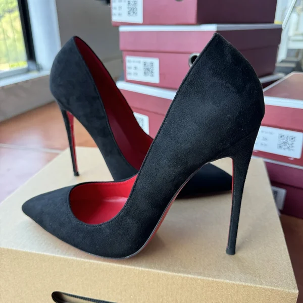 Black Flock Stilettos Red Inside Heels