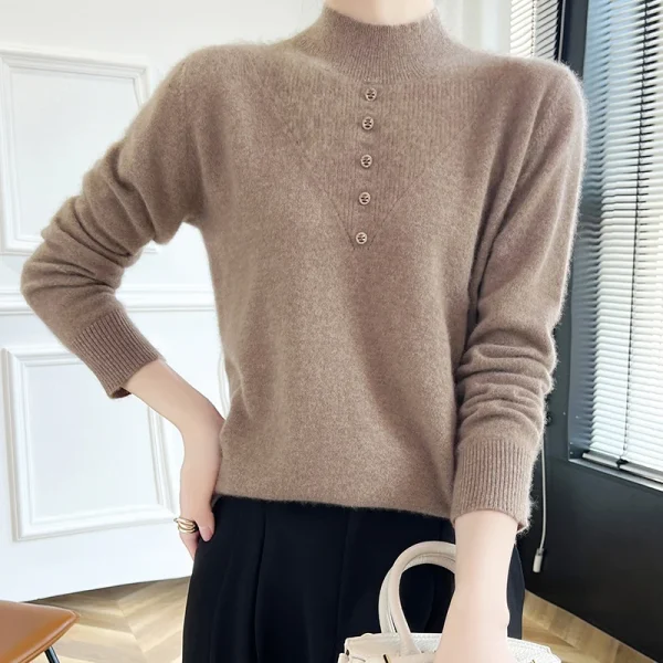 Wool half-high-necked thick pullover fashion luxury solid color long-sleeve - Image 5