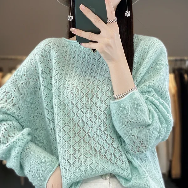 sweater women's knitted hollow round neck pullover - Image 6