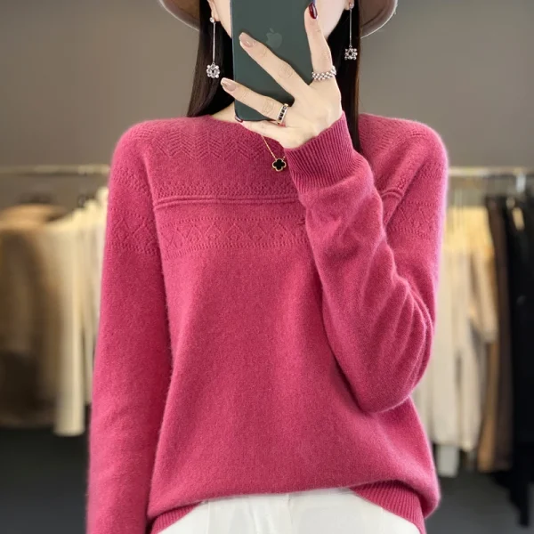 Sweater women's O-neck pullover hollow long sleeve Korean fashion - Image 6