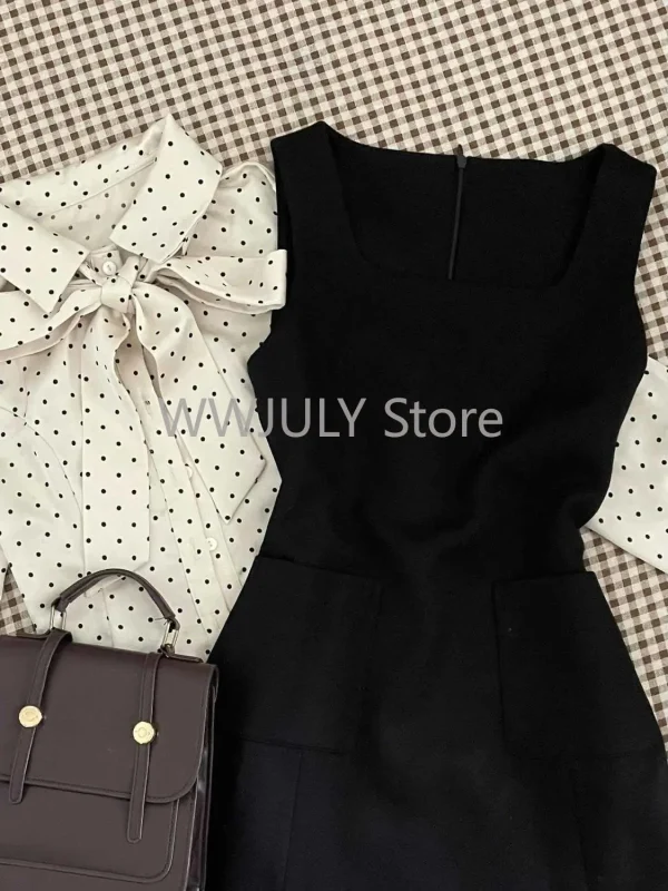 Elegant Long Sleeve Bow Mini Dress French Women Birthday Party Dress - Image 4