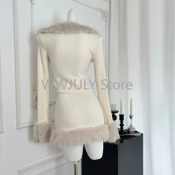 Fall Winter Women Old Money French Vintage Party Knit Outfits - Image 3