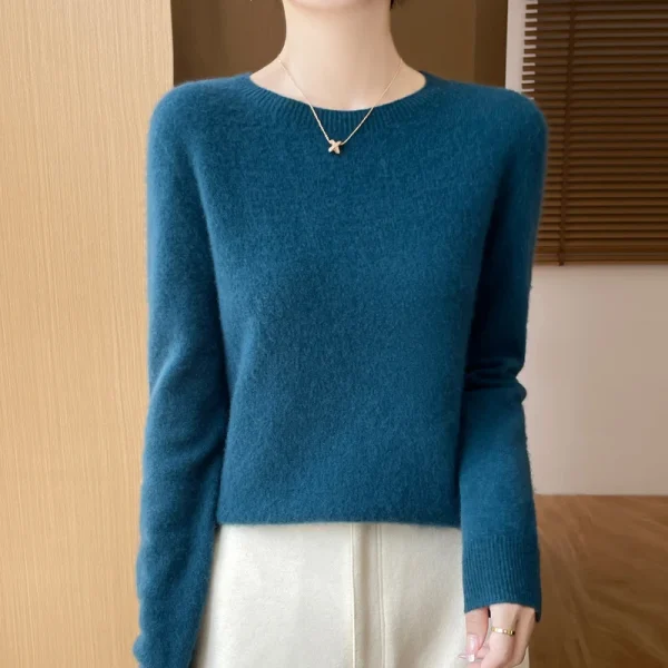 Winter new cashmere basic top long sleeve women's O-neck sweater - Image 6