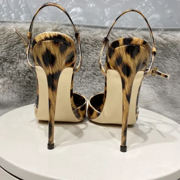 Summer Women Glossy Leopard Pointy Toe High Heel - Image 5