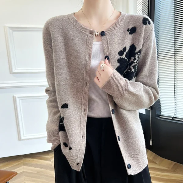 wool cardigan New cashmere sweater women's round neck cardigan - Image 4