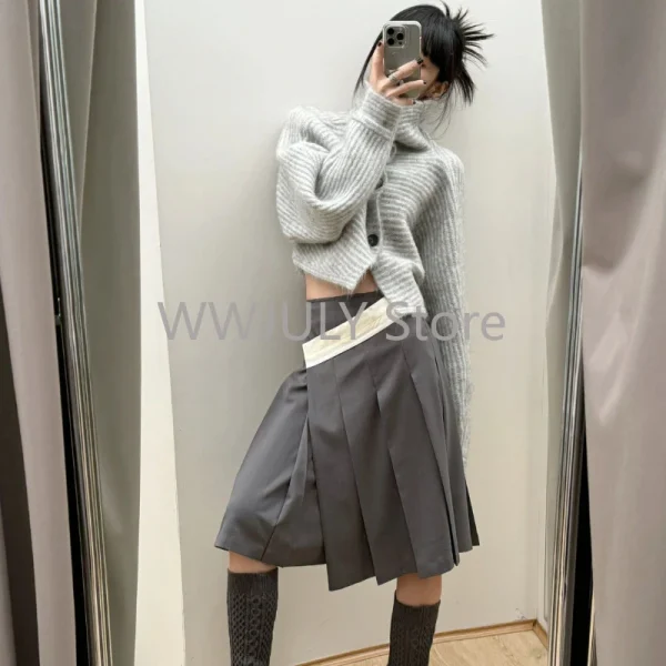 Gray Striped Women Sweater Vintage Turtleneck Korean Fashion - Image 6