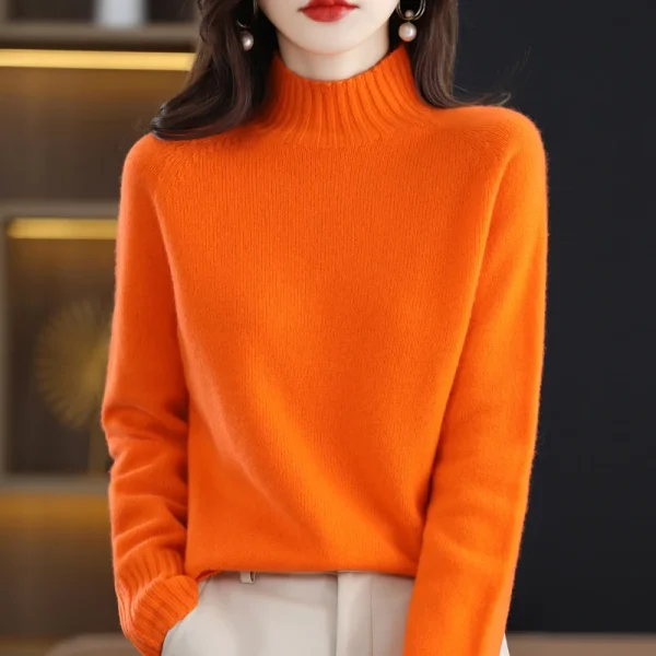 Wool sweater women's semi-high neck thick pullover Joker bottoming shirt.