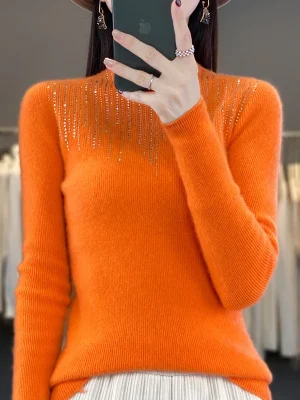 Wool pullover cashmere sweater Women’s half turtleneck