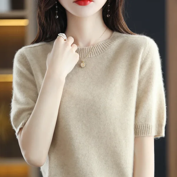 wool T-shirt spring and summer new women's O-neck pullover - Image 6