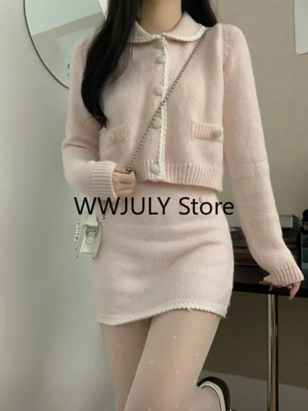 Korean Fashion Knitted Suit Elegant 2 Piece Set Woman Casual Sweater Tops - Image 3