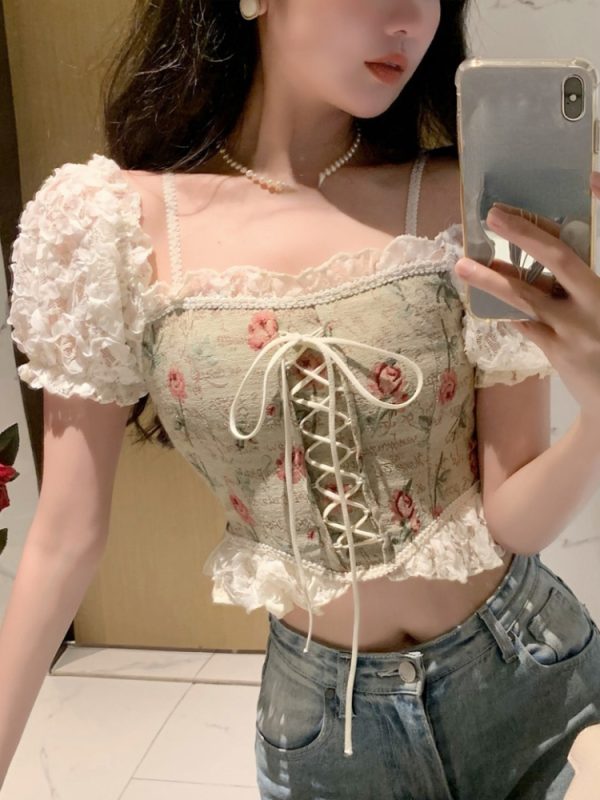 Casual Floral  Crop Tops Woman Outwear Slim Short - Image 8