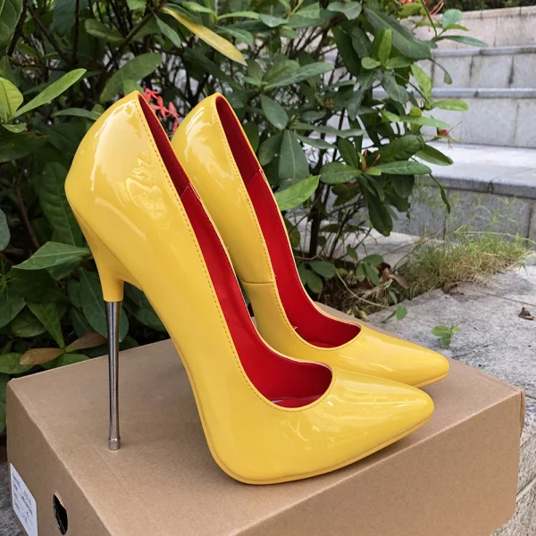 Extreme Metal High Heel Women Yellow Slip On Pointy Toe - Image 2