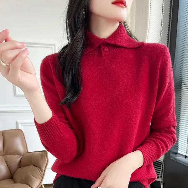 Wool Cashmere Cardigan Women's lapel Cardigan Warm Bottom Knit Shirt - Image 4