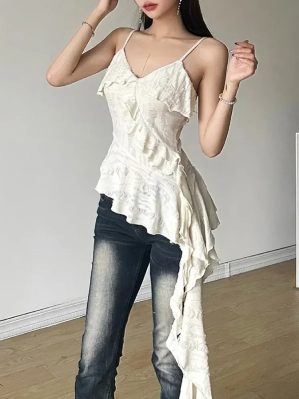 Streetwear Irregular Ruffled Women Backless Camisole - Image 2