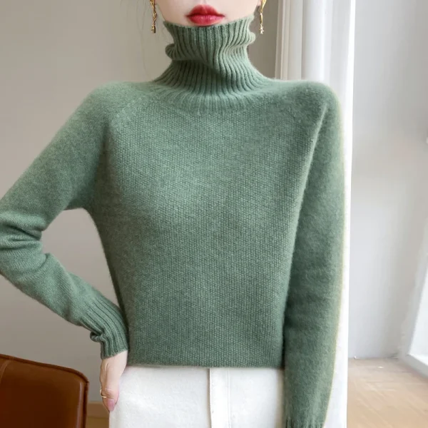 wool sweater women's high lapel loose slim warm knit - Image 2